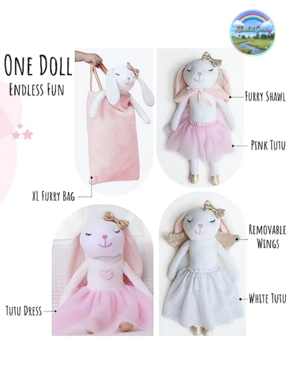 7 Pc Bun Bun Bunny Plush Doll Set Dress Up Toy Girls Gift Carry Bag 19
